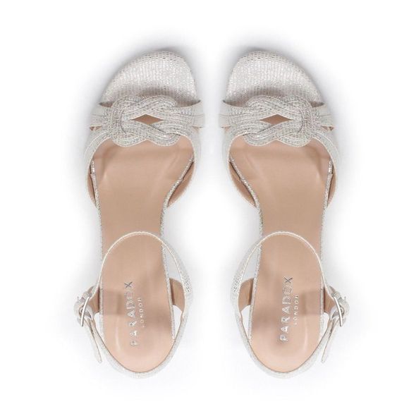 (1522) Paradox London Henrika Silver Glitter Suede Mid Block Heel Sandal Size 9 - Picture 5 of 5